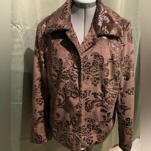 Elegant Brown Faux Fur Floral Women's Jacket